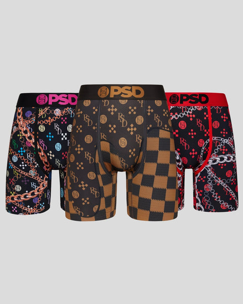 PSD Men's Monogram Luxe 3-Pack Boxer Briefs, Multi, S at